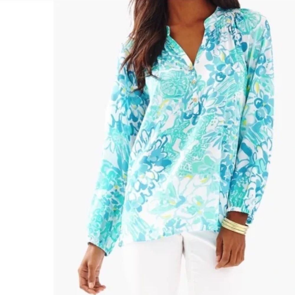 Lilly Pulitzer blue floral silk top